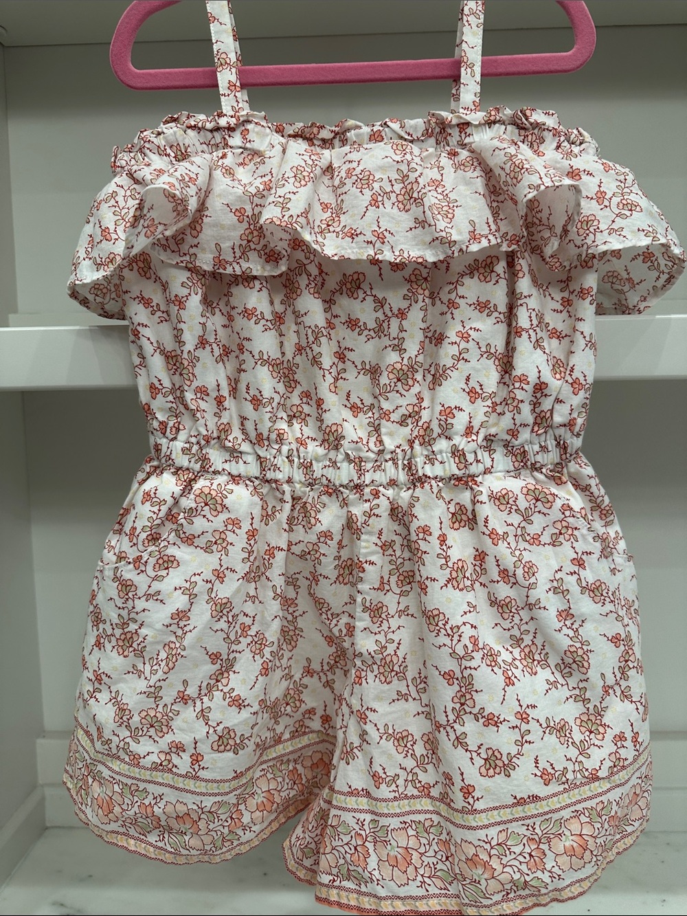 Janie and Jack size 6 Girls' White Floral Ruffle Romper. Like new